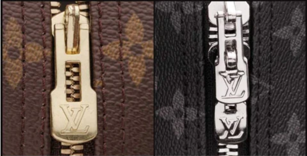 ซ้าย : ตัวซิปบนกระเป๋าแท้ ขวา : ตัวซิปบนกระเป๋าปลอม -วิธีดู louis vuitton ของแท้-louis vuitton ของแท้-กระเป๋า louis vuitton ของแท้-วิธีดู louis vuitton ของแท้
