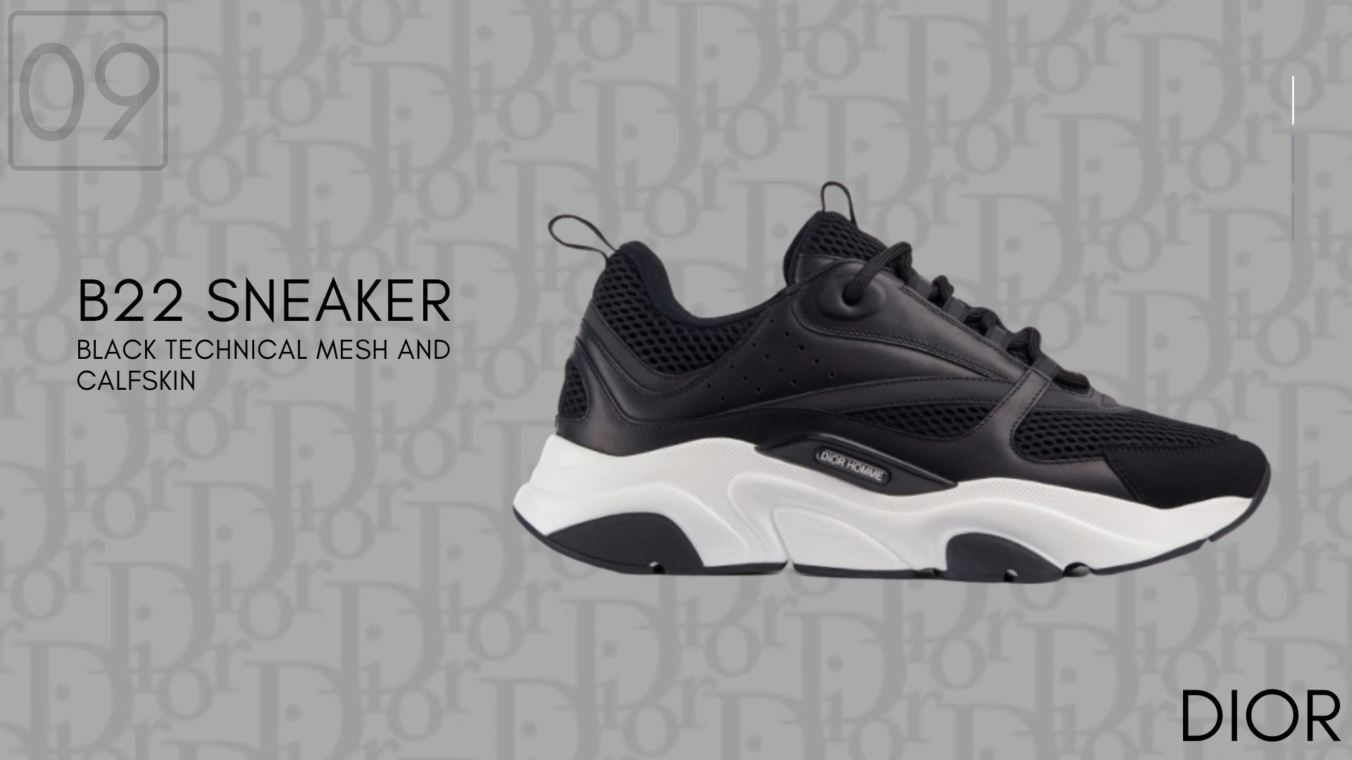B22 Black Technical Mesh and Calfskin-Dior Sneakers-รองเท้าดิออร์-10 dior sneakers-dior 10 sneakers