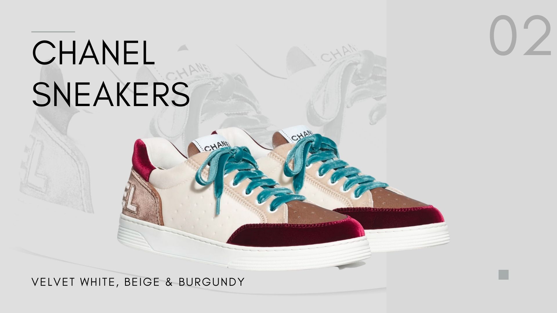 Sneakers Velvet White, Beige & Burgundy