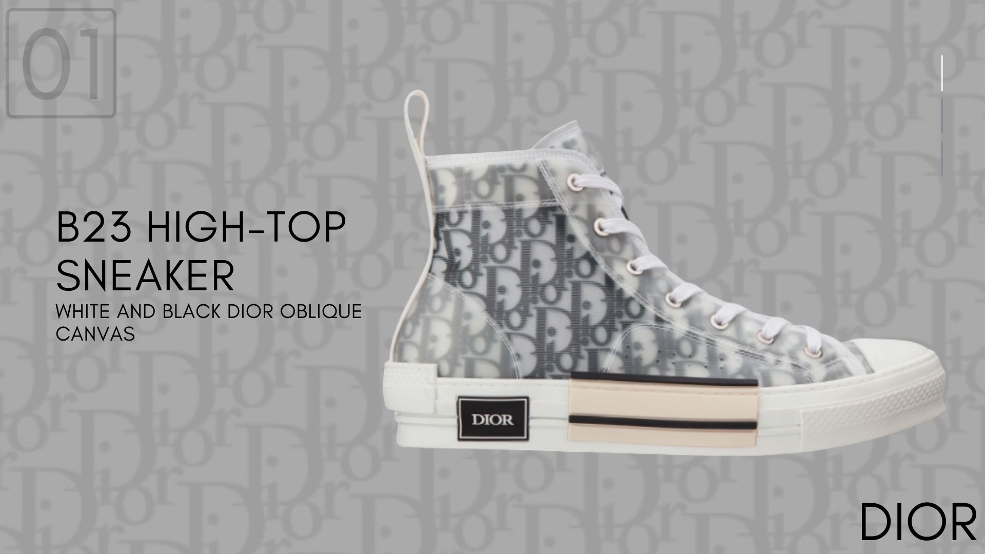 B23 HIGH-TOP White and Black Dior Oblique Canvas - Dior Sneakers-รองเท้าดิออร์