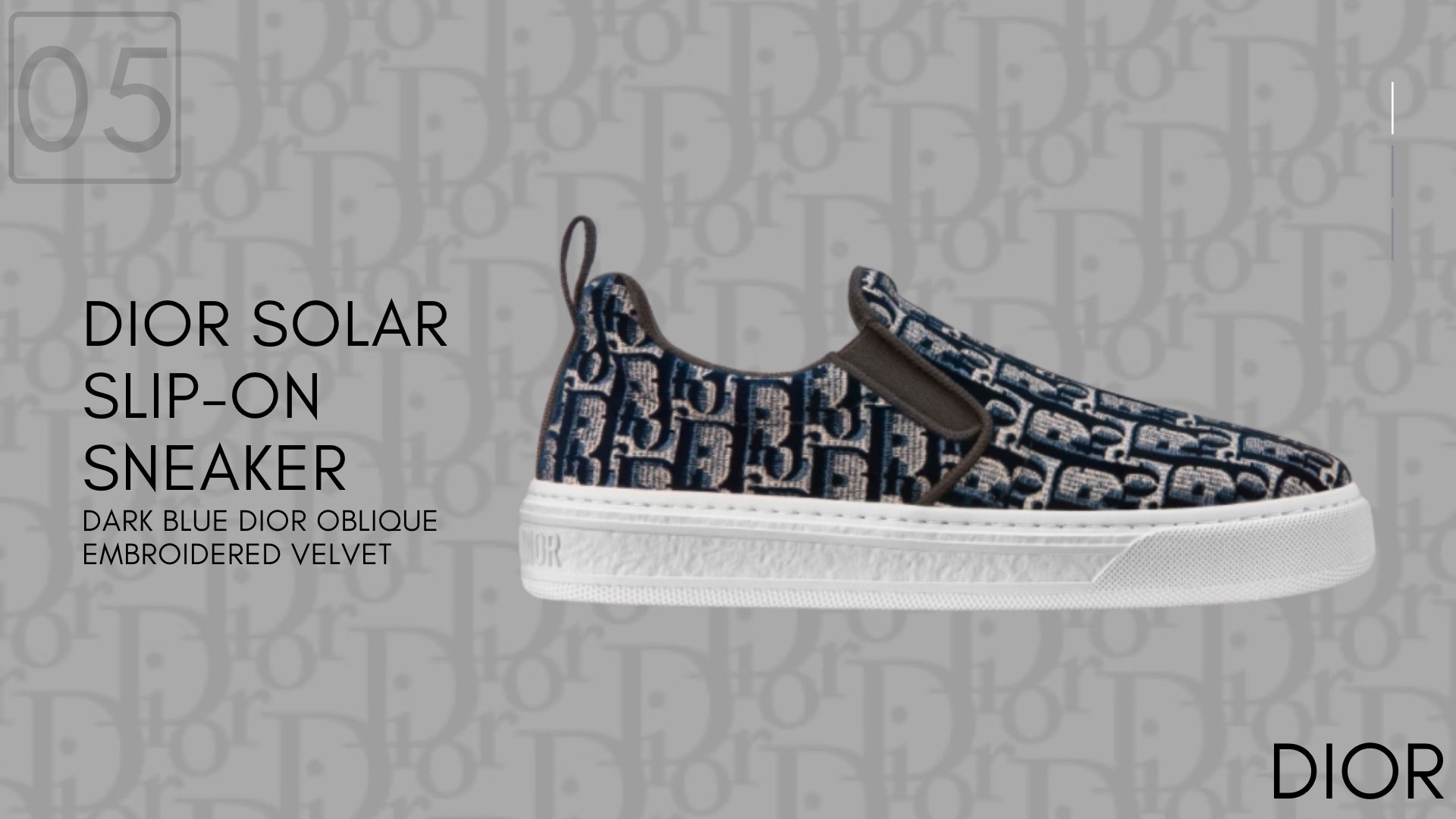 DIOR SOLAR SLIP-ON Dark Blue Dior Oblique Embroidered Velvet-Dior Sneakers-รองเท้าดิออร์