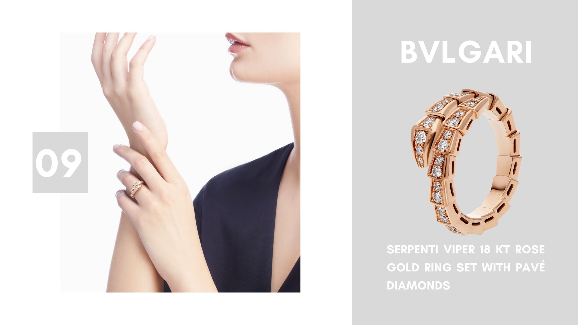 Serpenti Viper 18 kt rose gold ring set with pavé diamonds