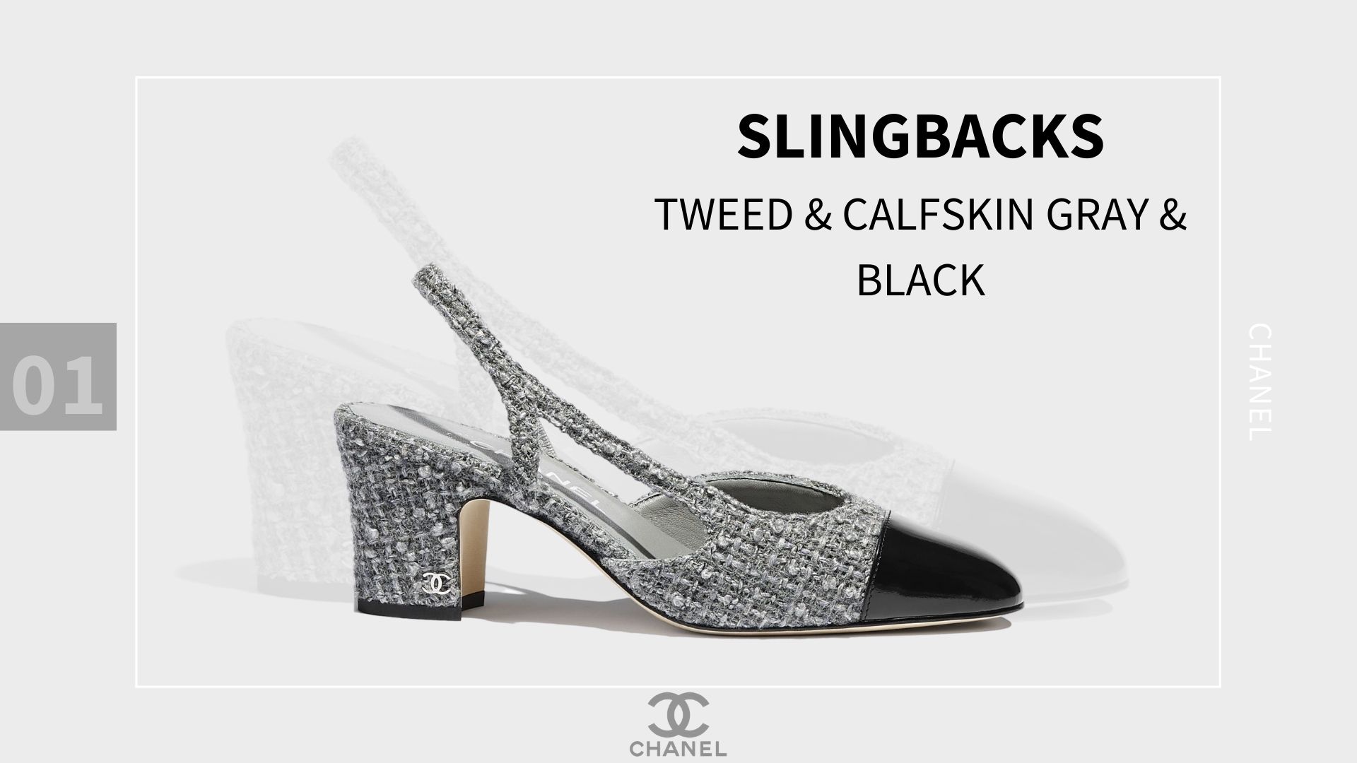 slingbacks Tweed & Calfskin Gray & Black 6 รองเท้าส้นสูง Chanel ที่ต้องมีไว้ติดตู้