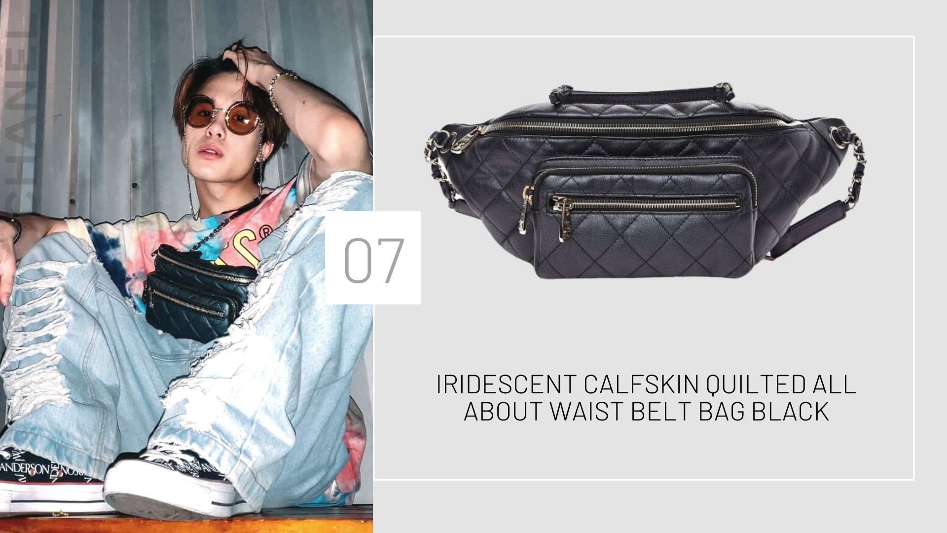 Iridescent Calfskin Quilted All About Waist Belt Bag Black