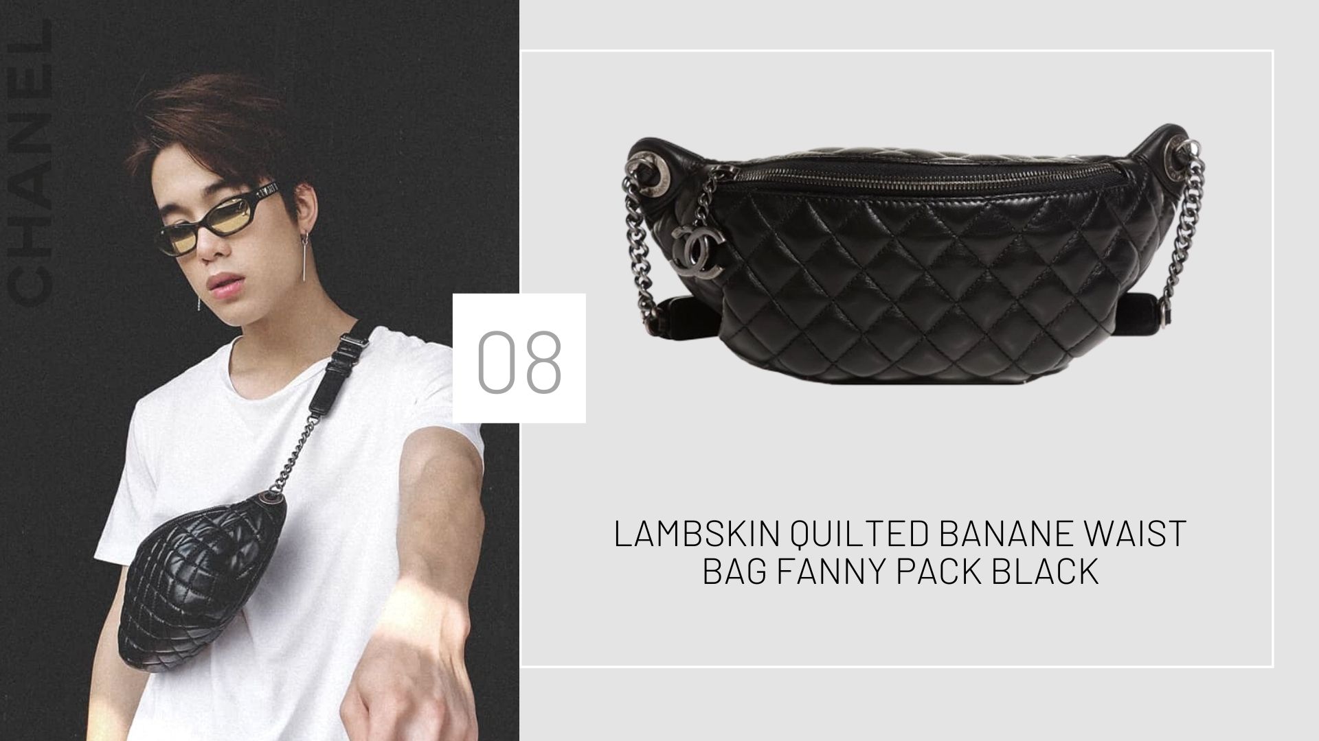 Lambskin Quilted Banane Waist Bag Fanny Pack Black