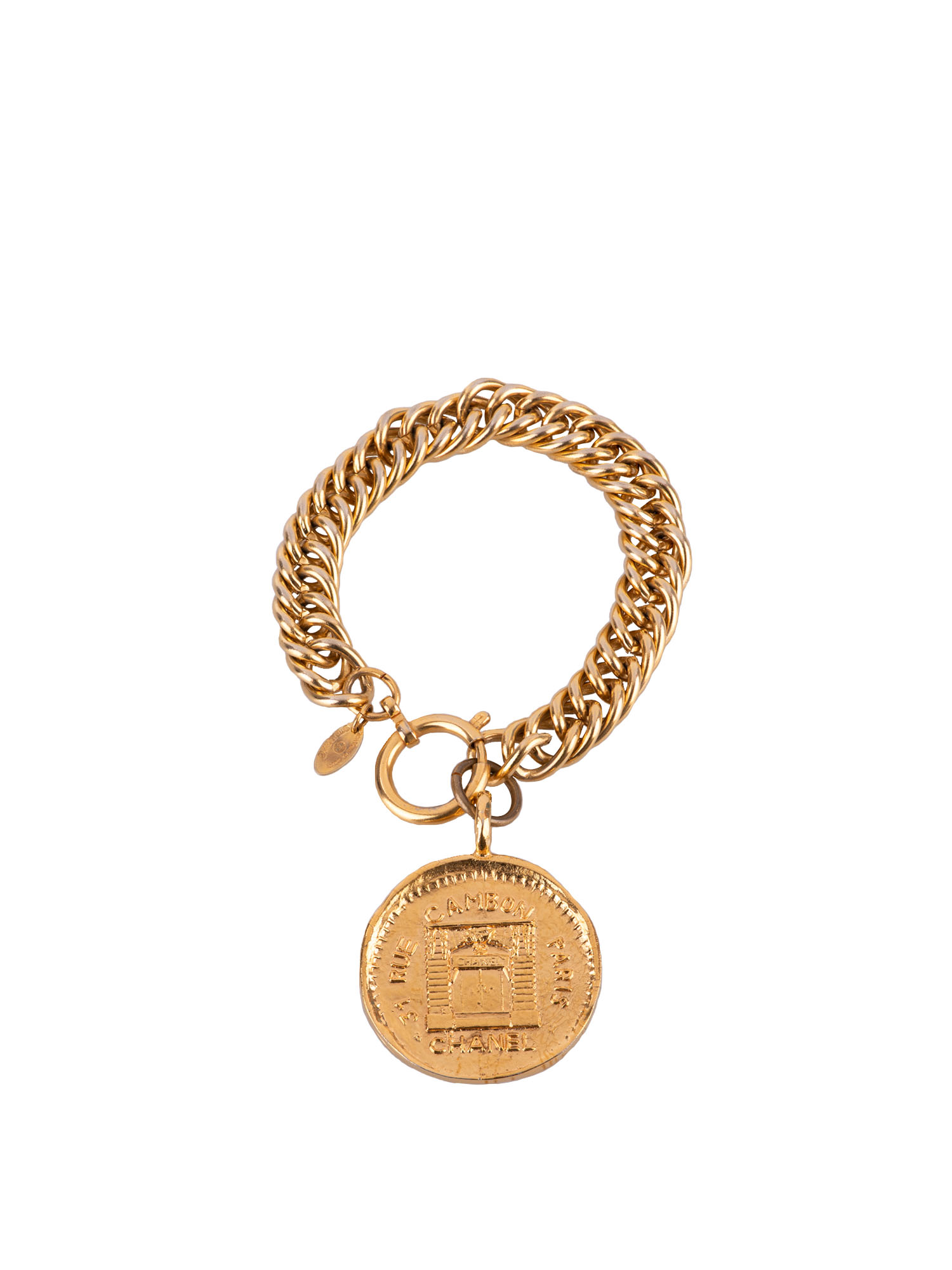 CHANEL vintage bold CHAIN BRACELET with huge RUE CAMBON PARIS MedallionArtboard 1