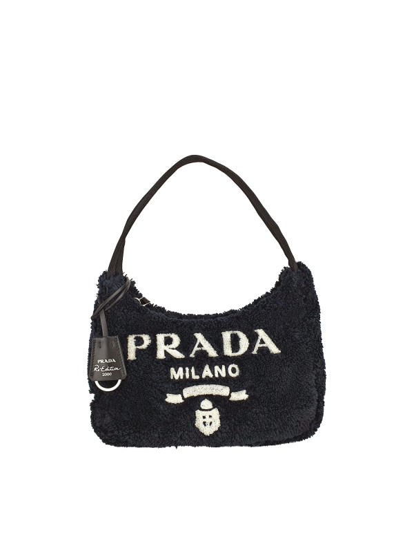 Prada Re-edition 2000 Terry Mini Hobo Bag in Black and White
