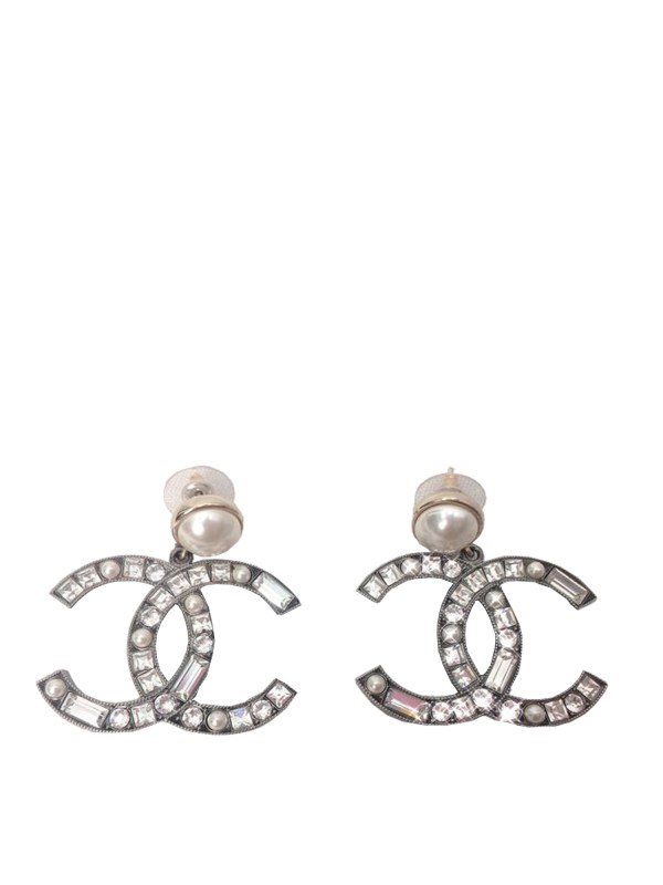 Chanel CC Crystal and Faux Pearls Crystal Earrings