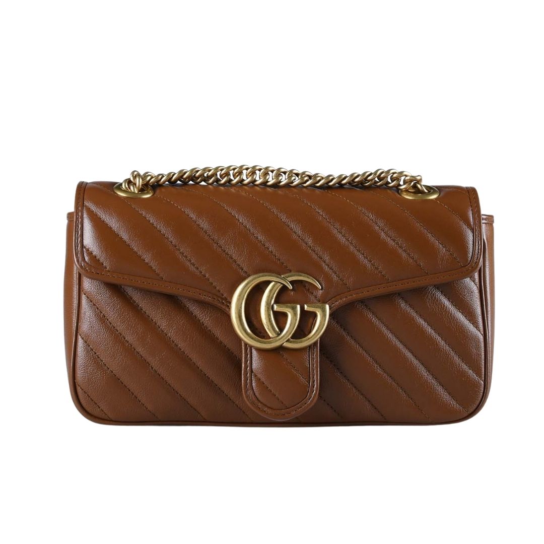 Gucci GG Marmont Small Brown Matelasse Shoulder Bag