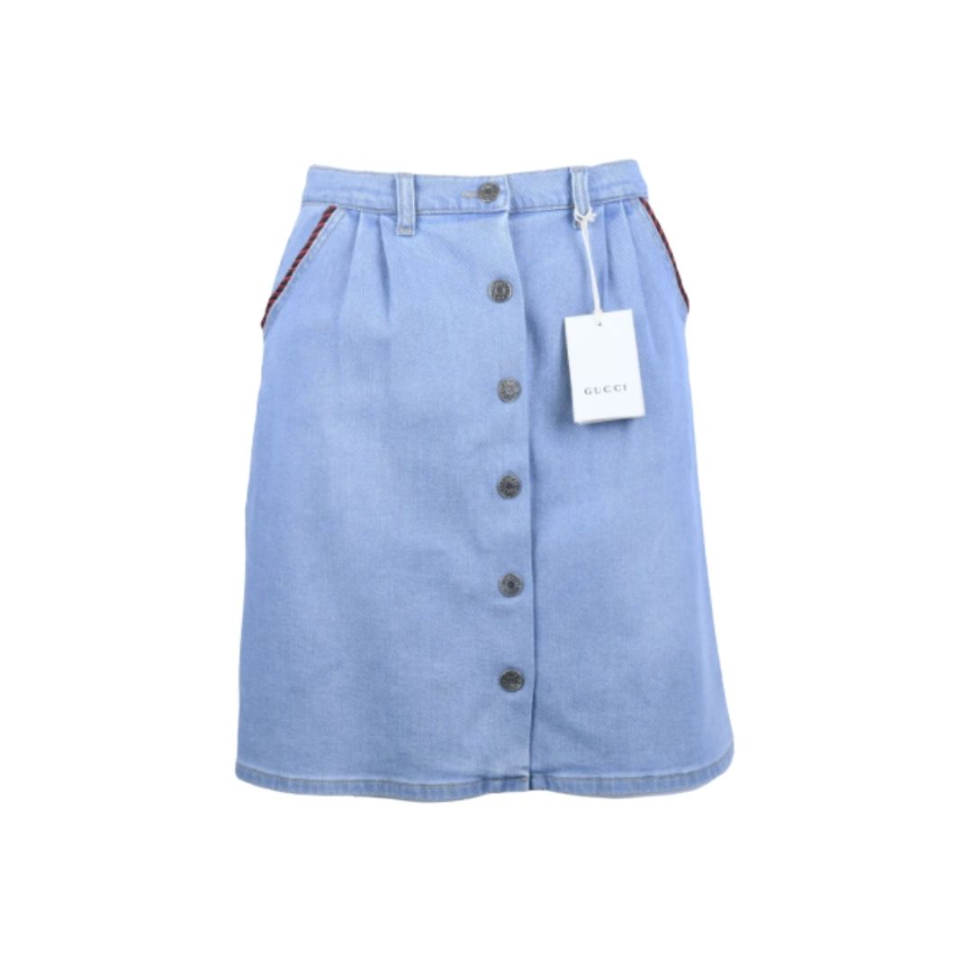 Gucci Washed Organic Denim Short Skirt in Light Blue