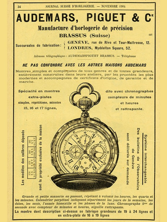 โฆษณาของ Audemars Piguet ในยุคแรก