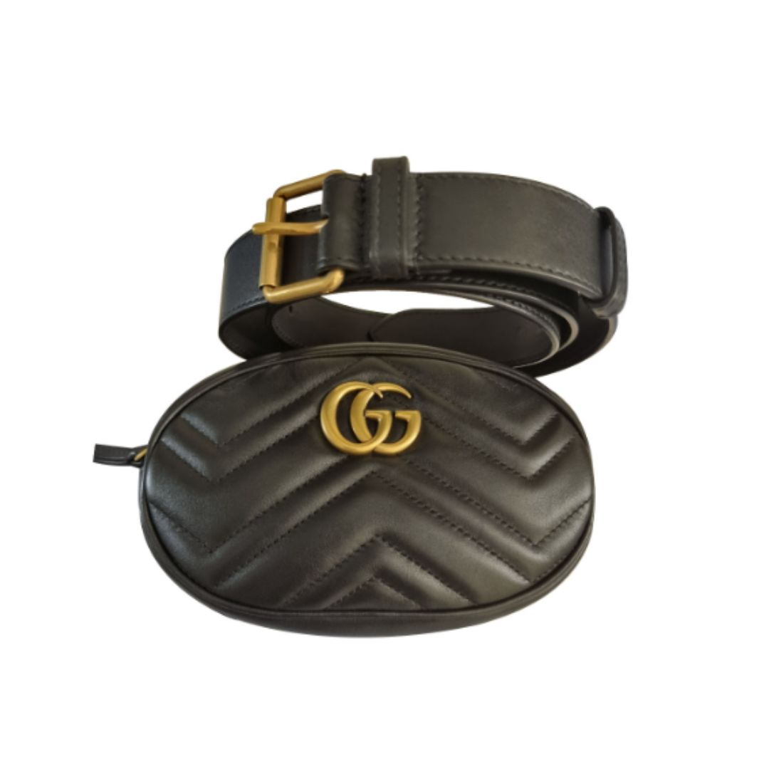 Gucci GG Marmont Matelasse Leather Belt Bag in Black Size 85