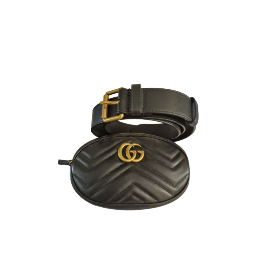 Gucci GG Marmont Matelasse Leather Belt Bag in Black Size 85