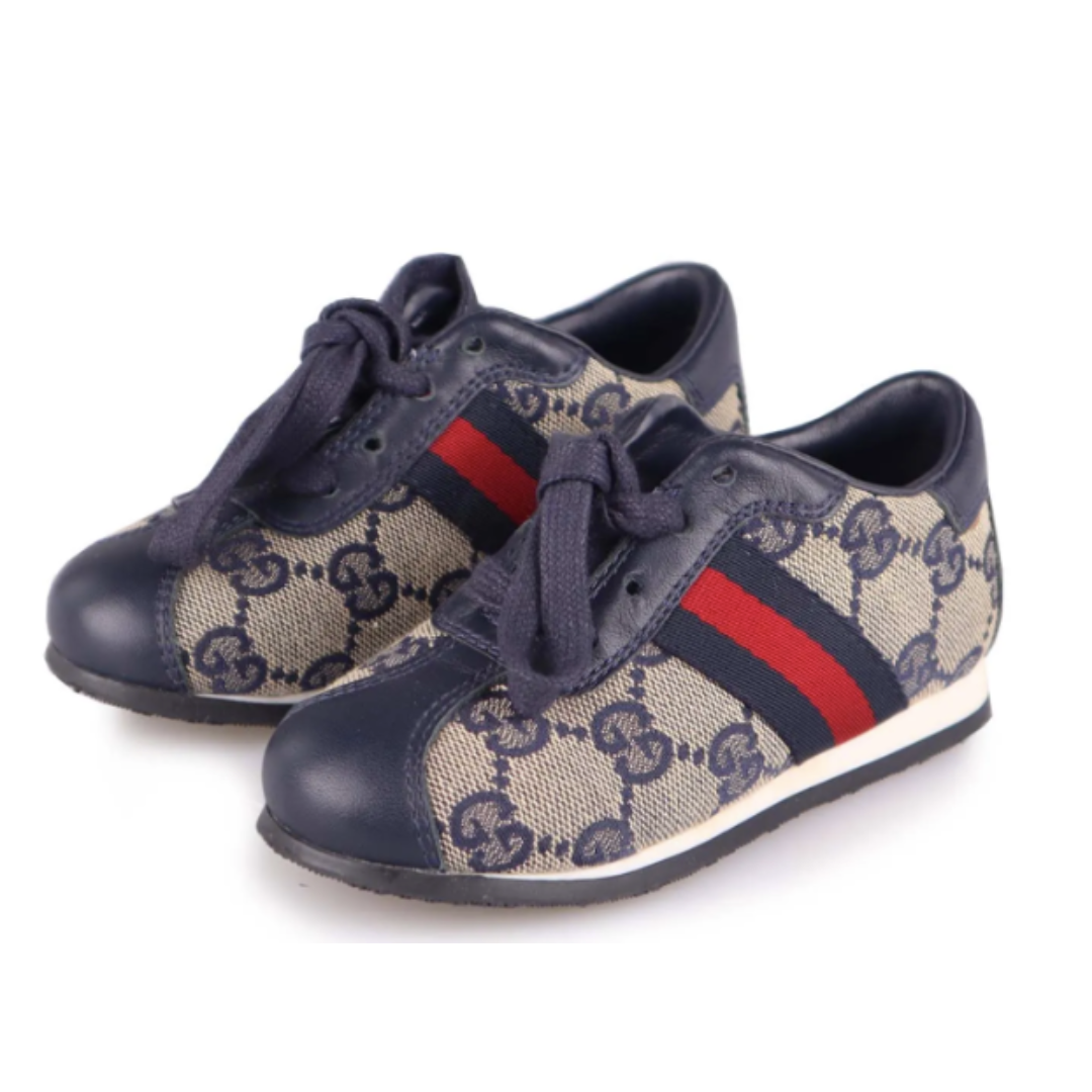Gucci Kids GG Supreme Canvas Toddler Sneakers in Navy Blue Size 23