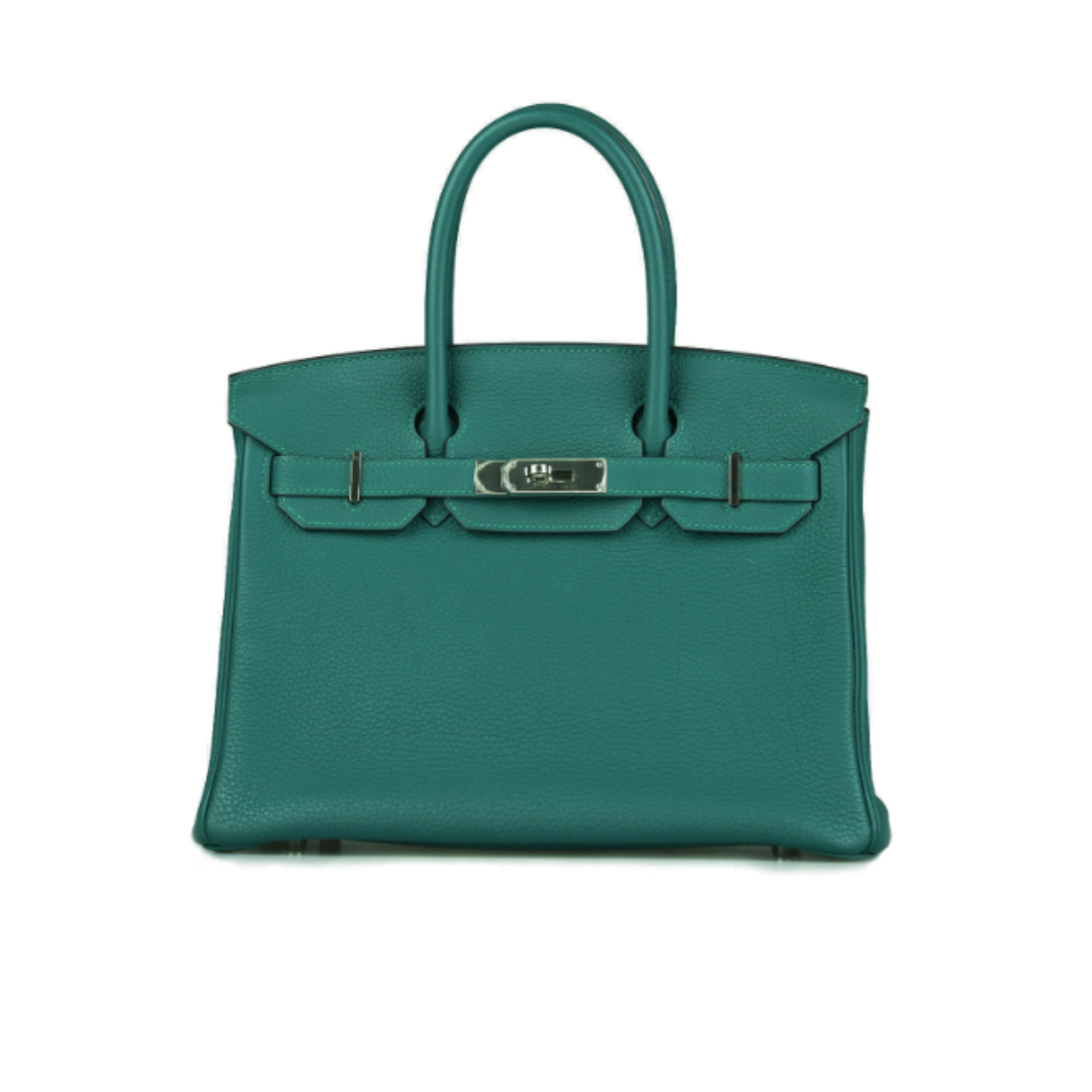 Hermes Birkin 30 Malachite Green Togo Leather PHW Bag