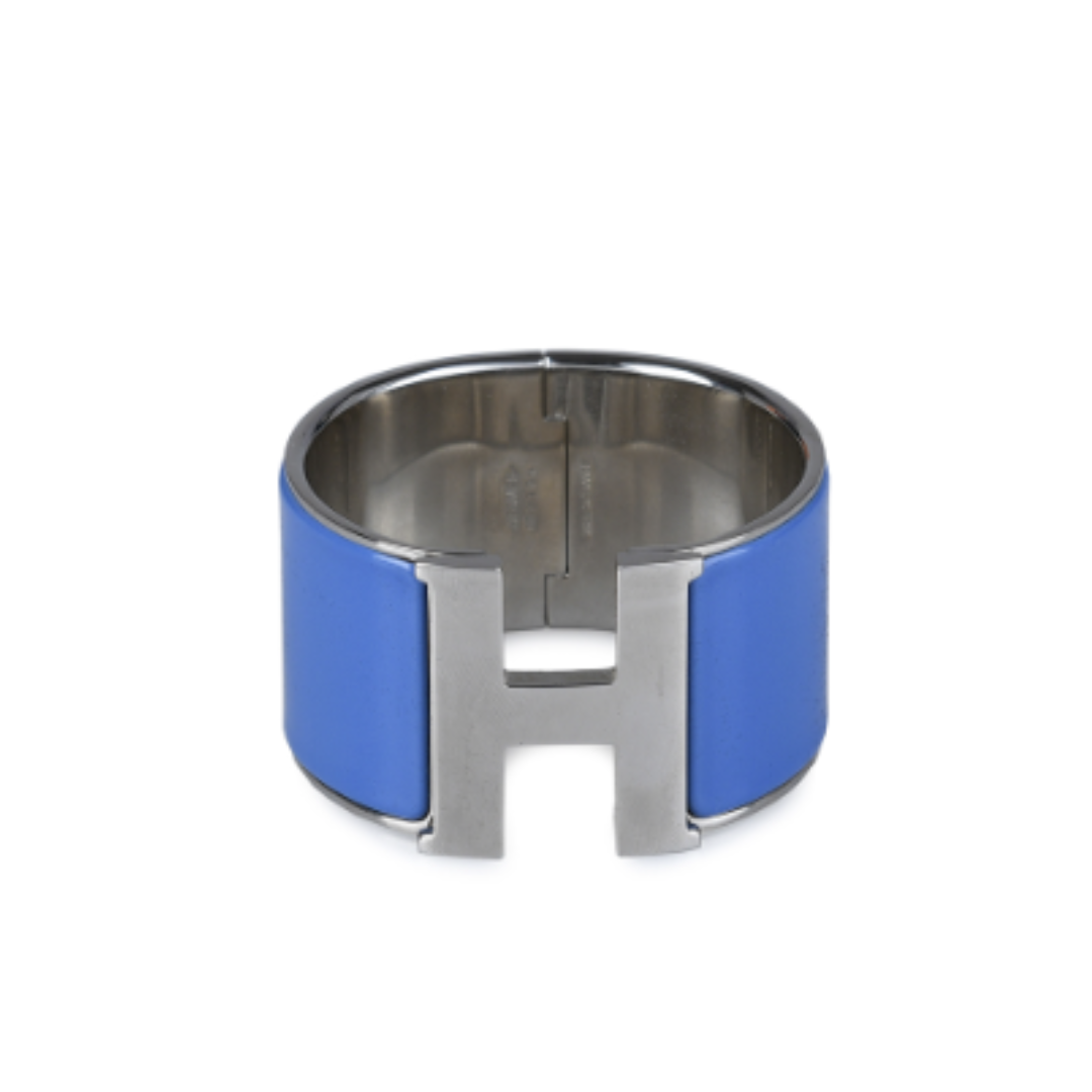 Hermes Enamel Extra Wide Clic Clac H Bracelet GM in Bleu