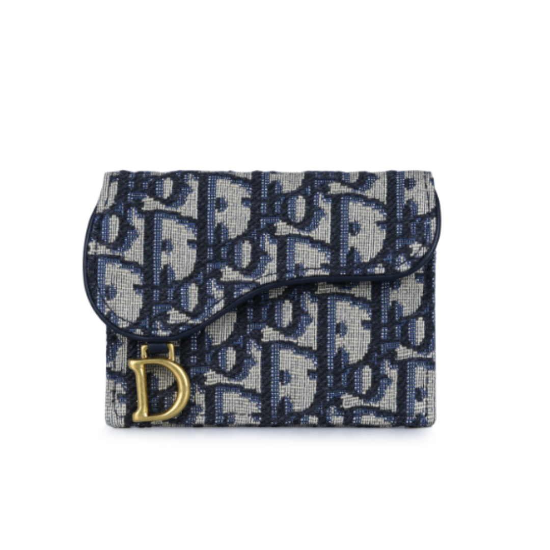 Christian Dior Saddle Flap Blue Card Holder