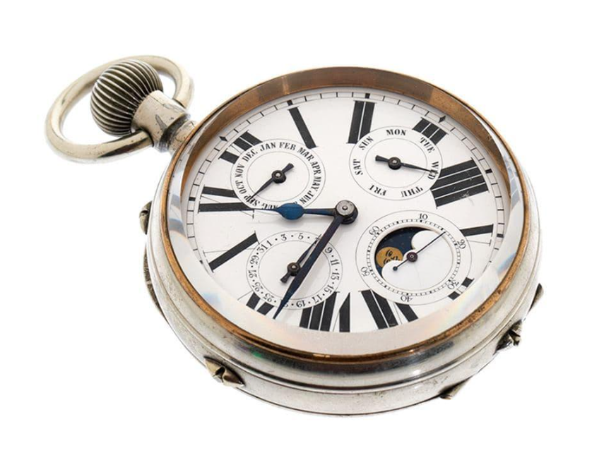 pocket watch with triple calendar and moon phases