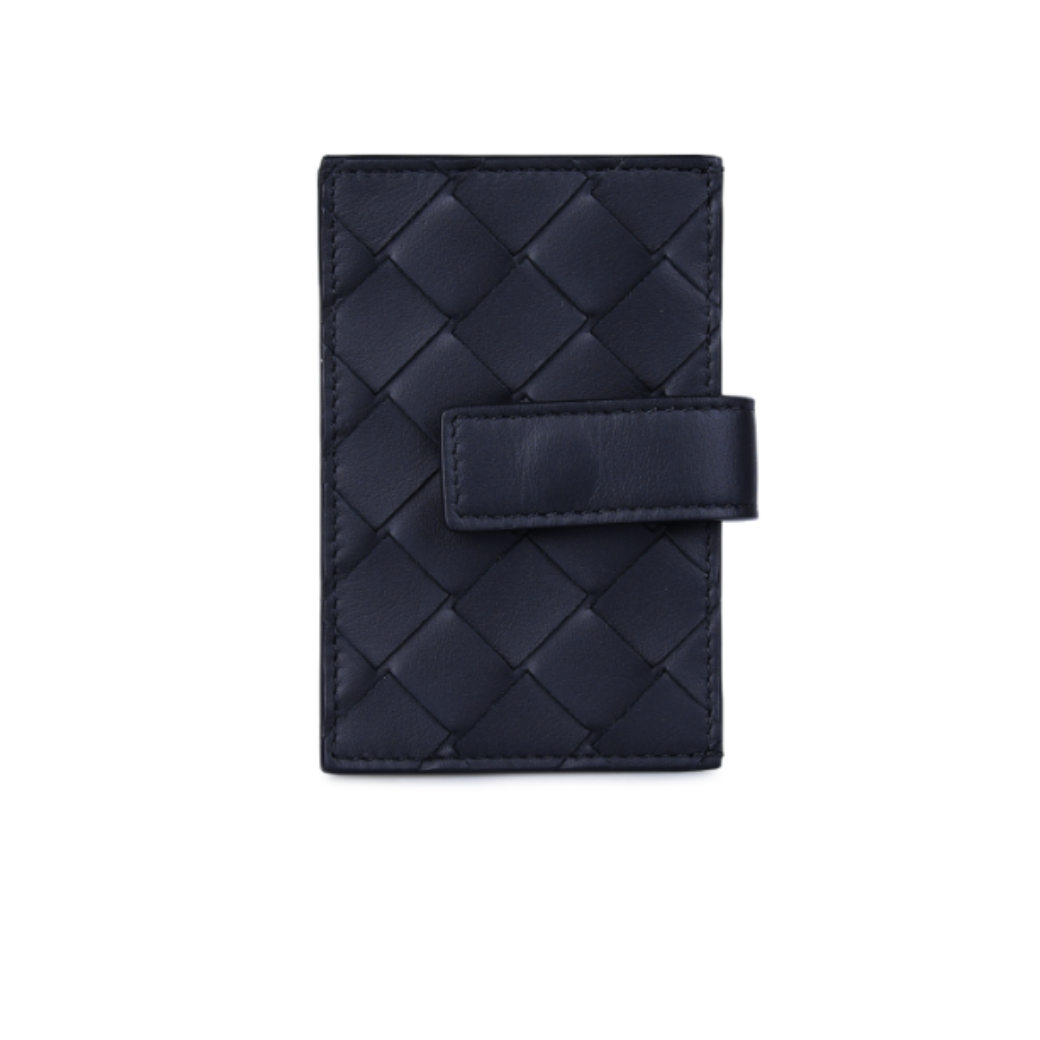 Bottega Veneta Card Holder Woven Leather Accordion Intrecciato Nero