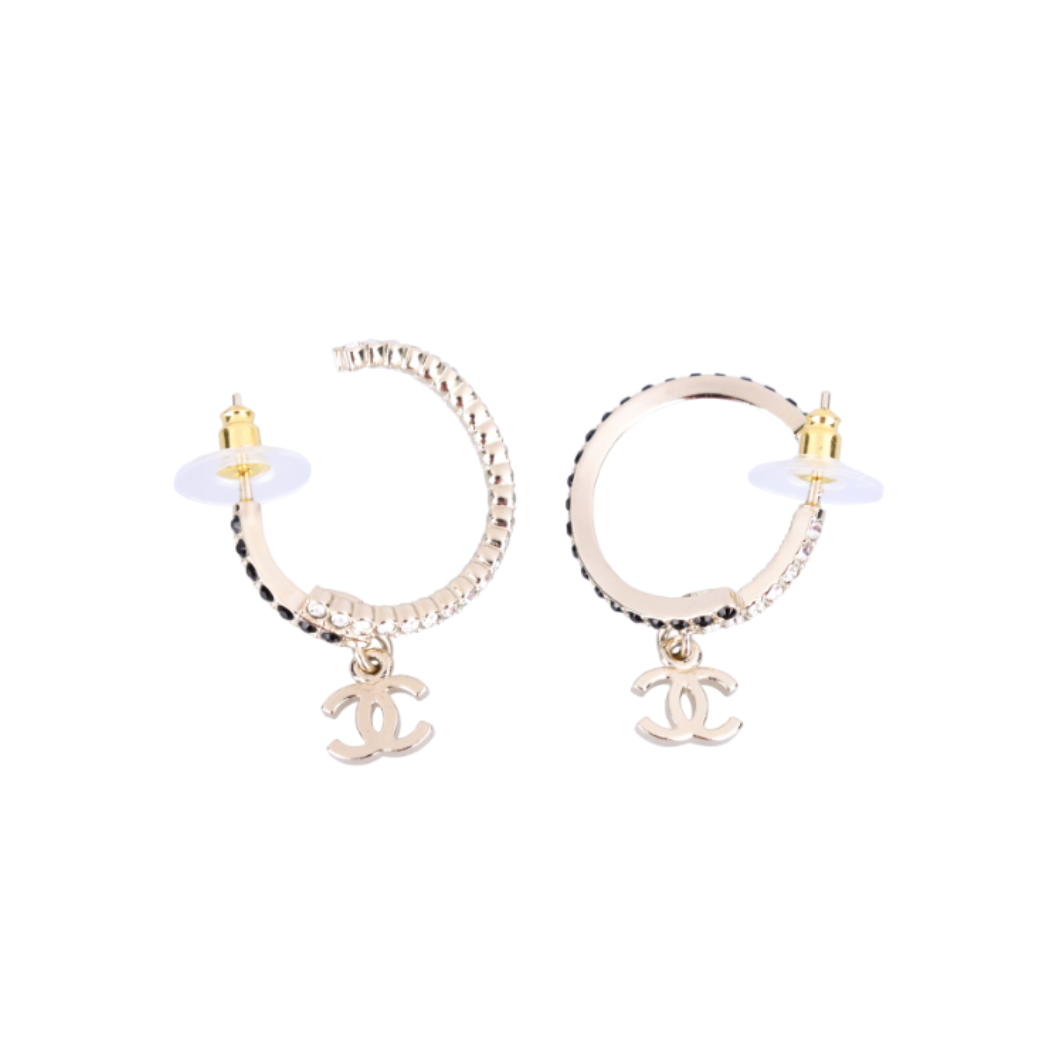 Chanel Gold & Black Crystal Earrings