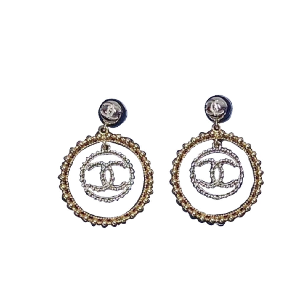 Chanel Metal Round Coco Mark Gold_Silver Earrings