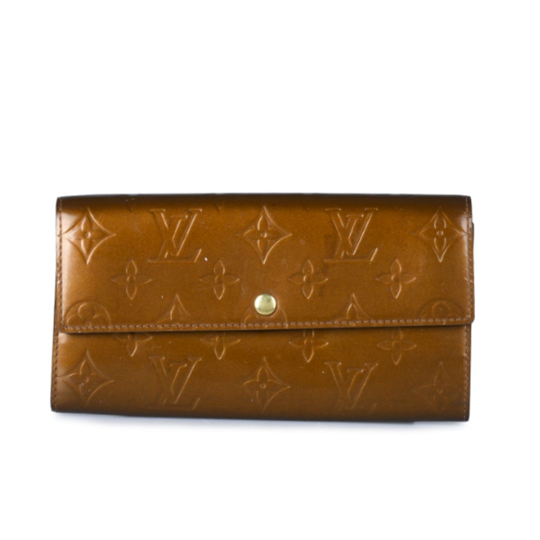 Louis Vuitton - Louis Vuitton Sarah Wallet Monogram Vernis Leather in Gold