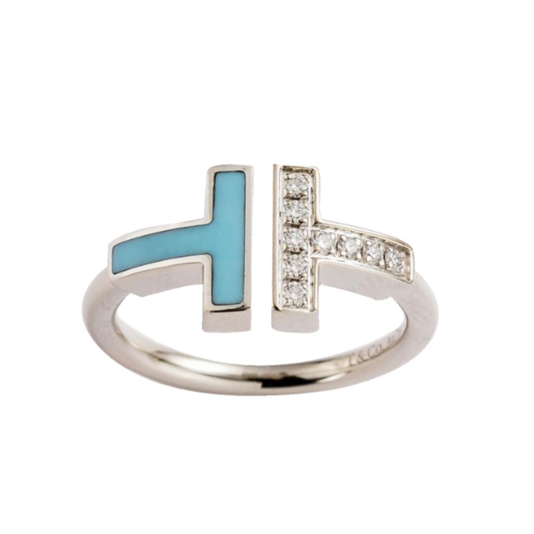 Tiffany&Co. T Diamond and Turquoise Wire Ring in 18k White Gold