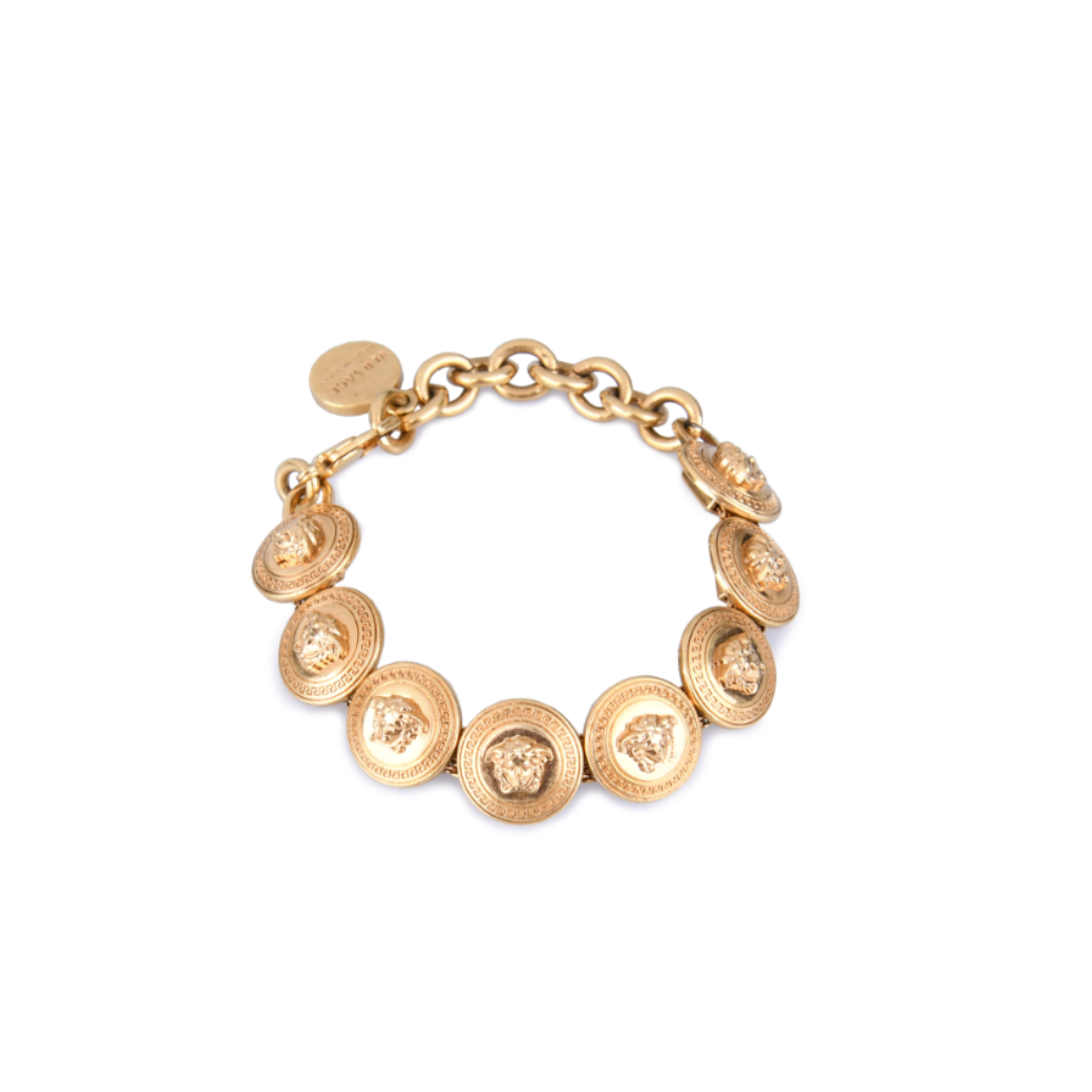 Versace Vintage Iconic Gold Tone Medusa Charm Bracelet