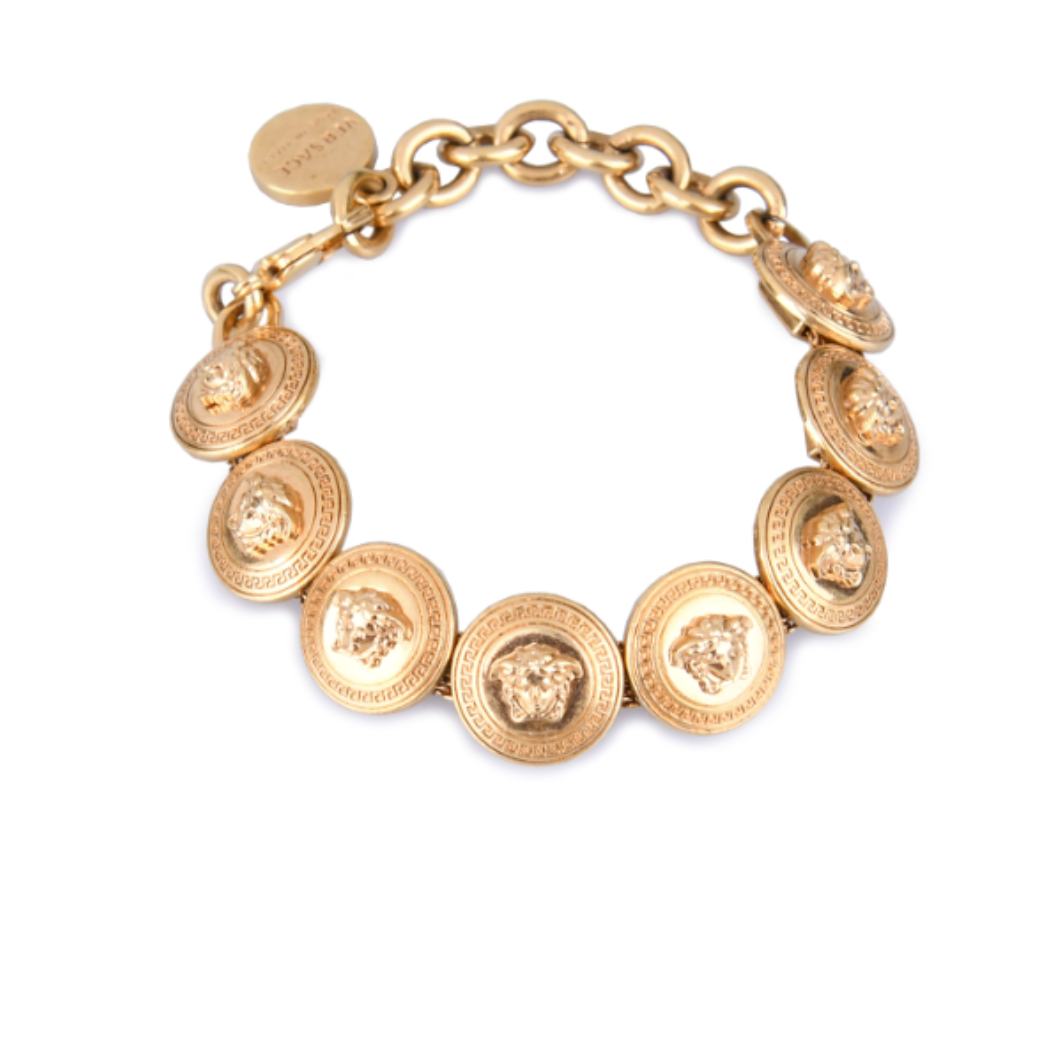 Versace Vintage Iconic Gold Tone Medusa Charm Bracelet