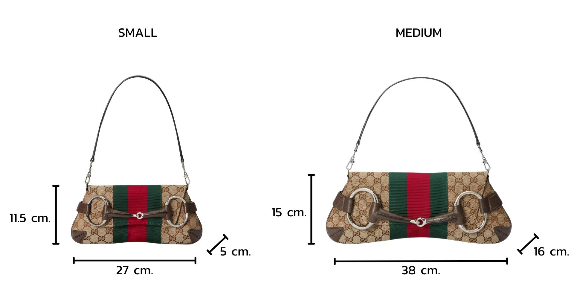 ขนาดของ Gucci Horsebit Chain Shoulder Bag - Anatomy of Gucci Horsebit Chain Shoulder Bag