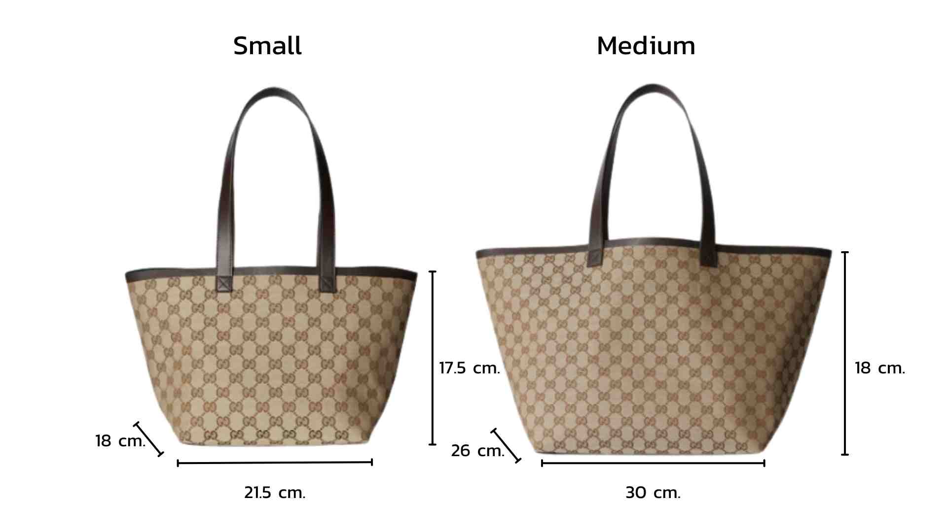 ขนาดของกระเป๋า Gucci Totissima Medium Tote